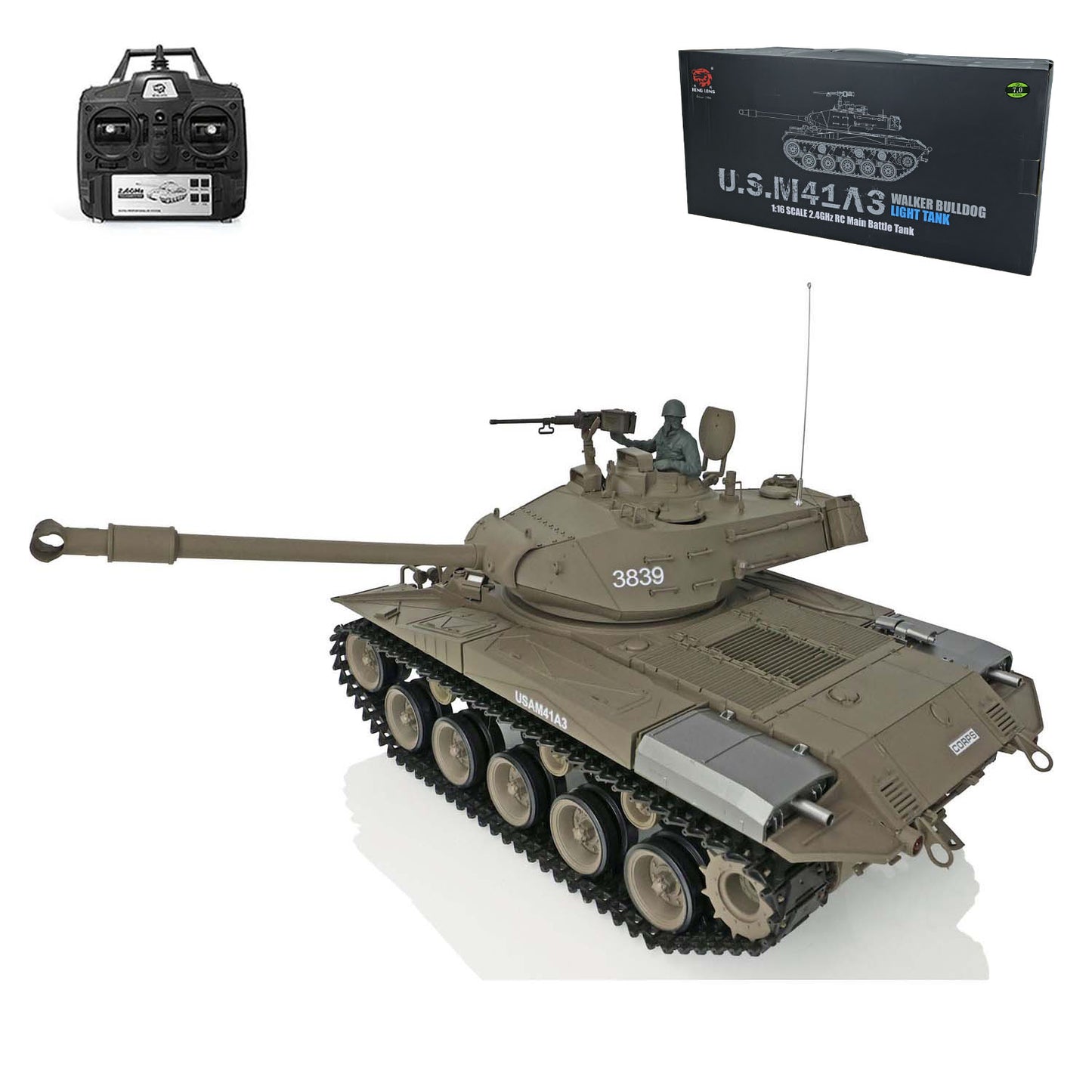 US Warehouse 2.4G 1/16 Henglong 7.0 Plastic Walker Bulldog RTR RC Tank 3839 Radio Controlled Model Driving Gearbox Barrel Road wheels
