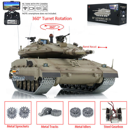 Henglong 1/16 TK7.0 IDF Merkava MK IV RTR RC Tank 3958 with 360 Degree Turret Barrel Recoil BB IR Smoke Metal Gearbox Tracks Sprockets Idlers Wheels