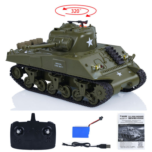 US Stock 1/30 Heng Long Sherman M4A3 3841-01 RC Battle Tank Infrared Combat 2.4G Remote Controlled&nbsp; Sound Light