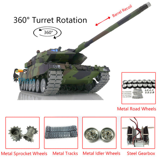 Henglong 1/16 TK7.0 Customized Leopard2A6 RC Tank Model 3889 w/ Metal Tracks Road Wheels 360 Degrees Rotating Turret Engine Sound