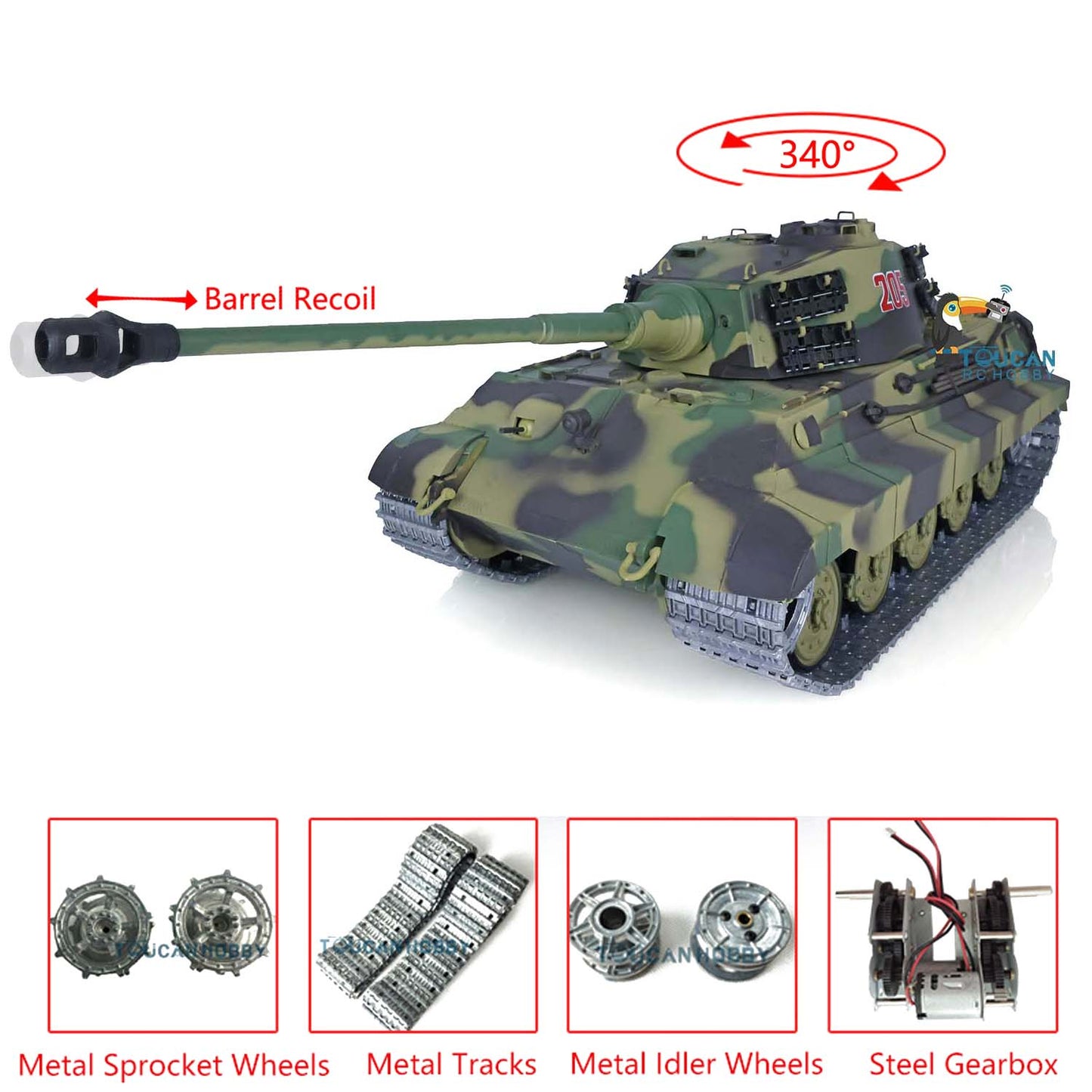 Henglong 2.4G 1/16 7.0 German King Tiger 3888A/German Leopard2A6 3889 RC Tank Metal Track Barrel Recoil Infrared Combating System