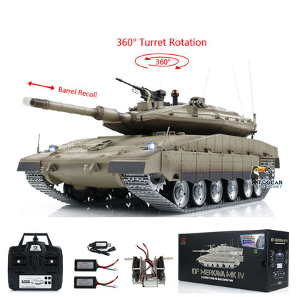 Henglong 1/16 TK7.0 IDF Merkava MK IV 3958 RTR RC Tank with Dual Battery Barrel Recoil 360 Degrees Turret Smoke BB Unit IR Metal Sprockets Idlers Road Wheels Tracks Gearbox