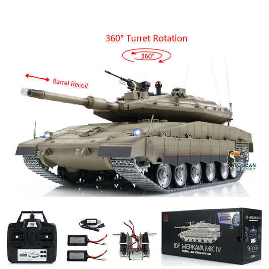 Henglong 1/16 TK7.0 IDF Merkava MK IV 3958 RTR RC Tank with Dual Battery Barrel Recoil 360 Degrees Turret Smoke BB Unit IR Metal Sprockets Idlers Road Wheels Tracks Gearbox