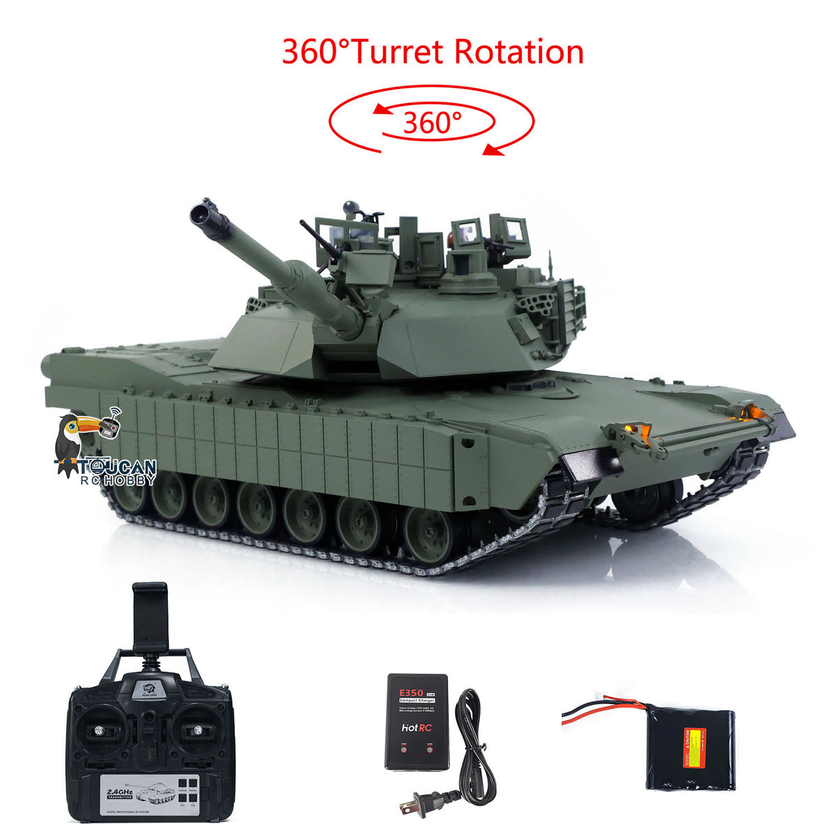 IN Stock TOUCAN 1/16 Metal USA M1A2 Abrams RTR RC Tank 3918 TUSK I FPV Dual Flow Gearbox Barrel Recoil 360 Degrees Turret Electric Periscope Smoke IR