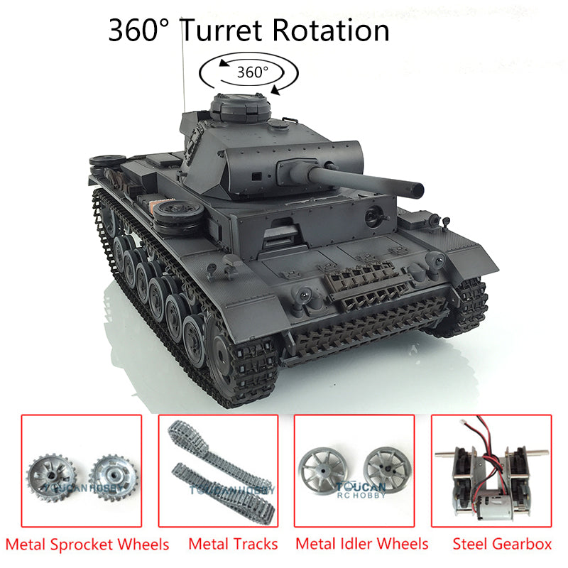 Henglong 1/16 TK7.0 Promotion Panzer III L RTR RC Tank 3848 Infrared Combat BB 360 Degrees Turret Smoke Metal Tracks Sprockets Idlers Barrel