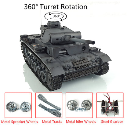 Henglong 1/16 TK7.0 Promotion Panzer III L RTR RC Tank 3848 Infrared Combat BB 360 Degrees Turret Smoke Metal Tracks Sprockets Idlers Barrel