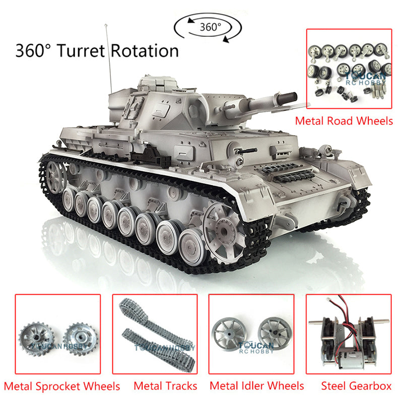 Henglong 1/16 2.4G 7.0 Customized 3858 Panzer IV F RTR RC Tank 360 Degree Turret Smoke IR BB Metal Tracks Drive Idler Road Wheels Gearbox Tracks