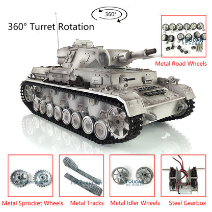 Henglong 1/16 2.4G 7.0 Customized 3858 Panzer IV F RTR RC Tank 360 Degree Turret Smoke IR BB Metal Tracks Drive Idler Road Wheels Gearbox Tracks