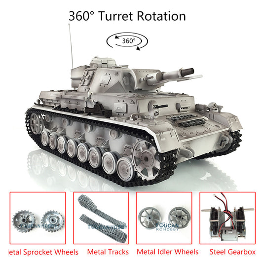 Henglong 1/16 TK7.0 RC Tank 3858 Panzer IV F Radio Control Upgraded Tank W/ 360 Degrees Rotating Turret Metal Tracks Idler Sprocket