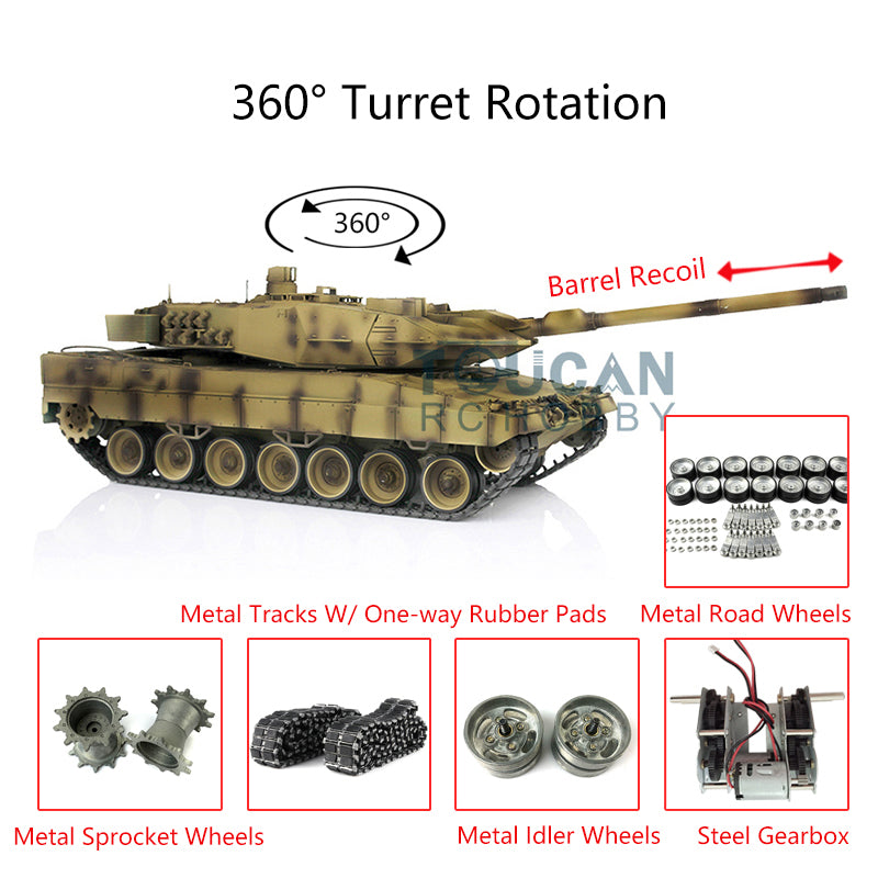 IN STOCK Henglong Military Tank Model 1/16 TK7.0 Leopard2A6 RC Tank Model Upgraded 3889 360 Rotating Turret Metal Tracks W/ Rubber Pad