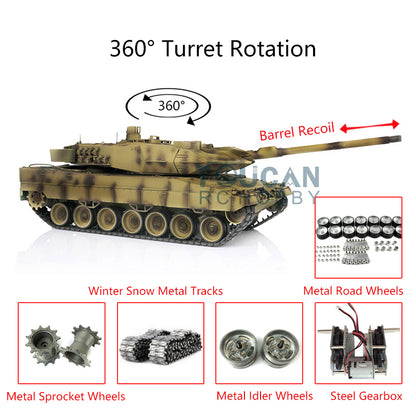 Heng Long Remote Control Tank Model 1/16 TK7.0 Leopard2A6 3889 Metal Track W/ Linkages Driving Gearbox 360 Rotating Turret