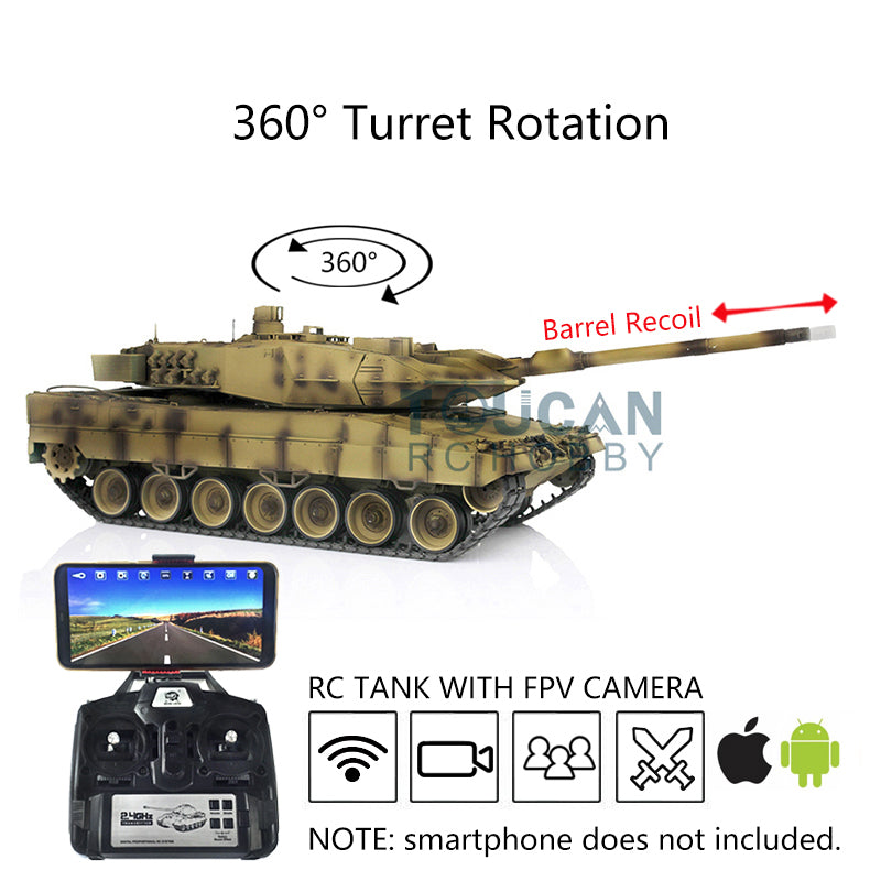 2.4Ghz Remote Control Henglong 1/16 7.0 Upgrade FPV German Leopard2A6 Military RC Battle Tank Model 3889 Festival Gifts Collection