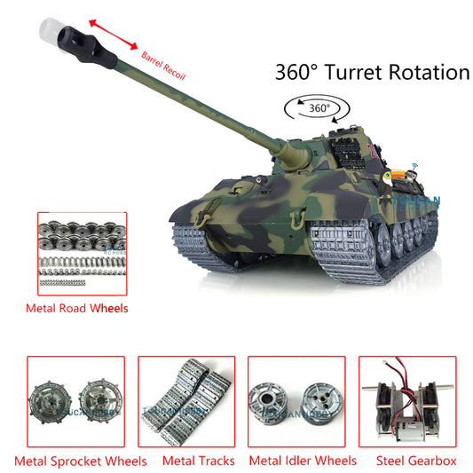 Henglong 1/16 RC Tank 3888A TK7.0 King Tiger Remote Control Tank w/ 360 Degrees Rotating Turret Metal Road Wheel Engine Sound