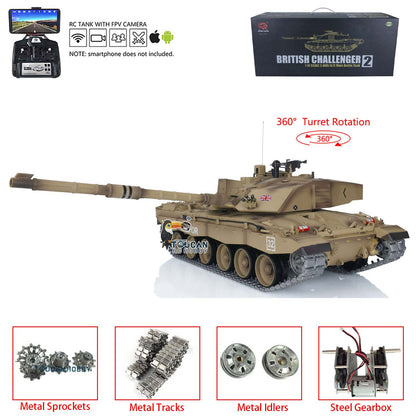 Henglong 7.0 1/16 2.4Ghz Upgrade Edition FPV British Challenger II RTR RC Tank 3908 360 Degrees Turret Chassis Upper Hull Metal Tracks