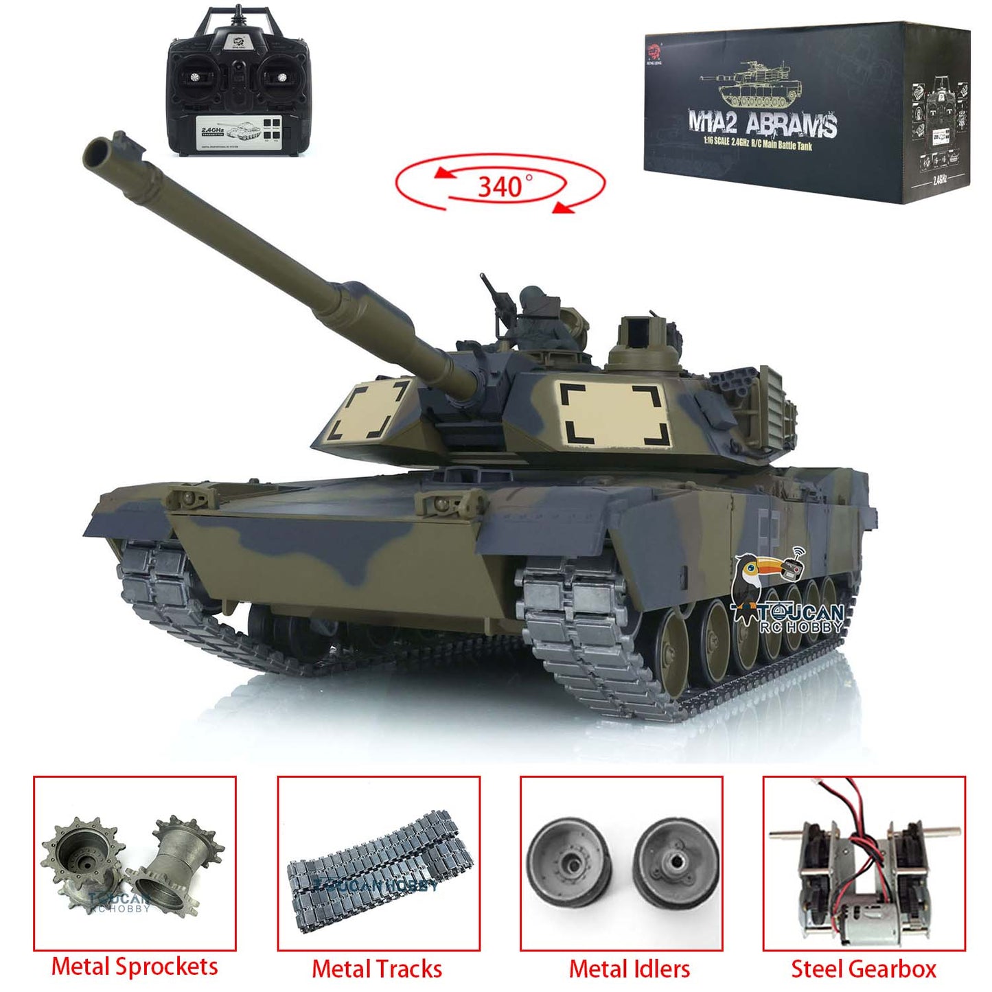 1/16 Scale 7.0 2.4Ghz Henglong USA M1A2 Abrams RTR RC Tank 3918 Model 340 Degree Turret Armored Vehicle Chassis Upper Hull