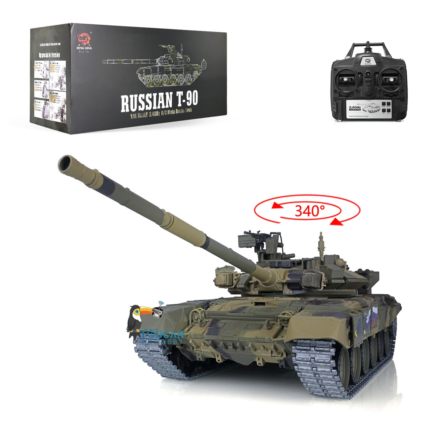 Henglong 2.4Ghz Upgraded Russian T90 1/16 Scale 7.0 RTR RC Tank Model 3938 Metal Tracks W/ Linkages 340 Degree Turret Main Battle