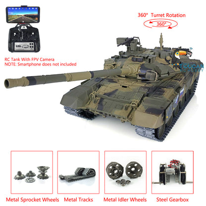 Henglong 7.0 Russian T90 RTR 1/16 RC Tank 3938 FPV 360 Degrees Turret Transmitter Receiver Speaker Motor Gearbox Metal Tracks