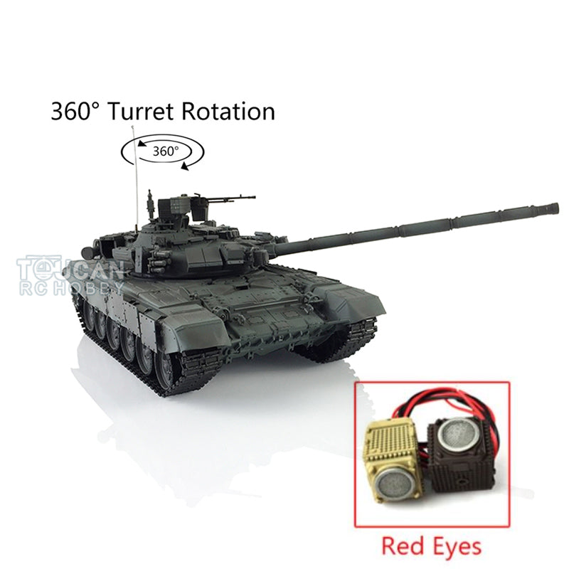 1/16 Henglong 7.0 Russian T90 RC Tank 3938 360 Degree Turret Red Eyes Metal Road Wheels Barrel lifting Idle Smoke Infrared Combating System