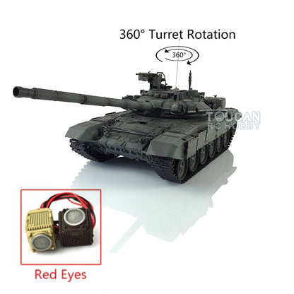 IN Stock Henglong 1/16 7.0 T90 3938 RTR RC Tank 360 Turret Twin-Pin Metal Track Wheels Red Eyes BB IR 360 Degree Turret Smoke Remote Control Military Vehicle