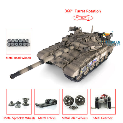 Henglong 7.0 Customized Russian T90 1/16 RC Tank RTR 3938 360 Degrees Turret Metal Tracks Wheels Steel Gearbox Speaker