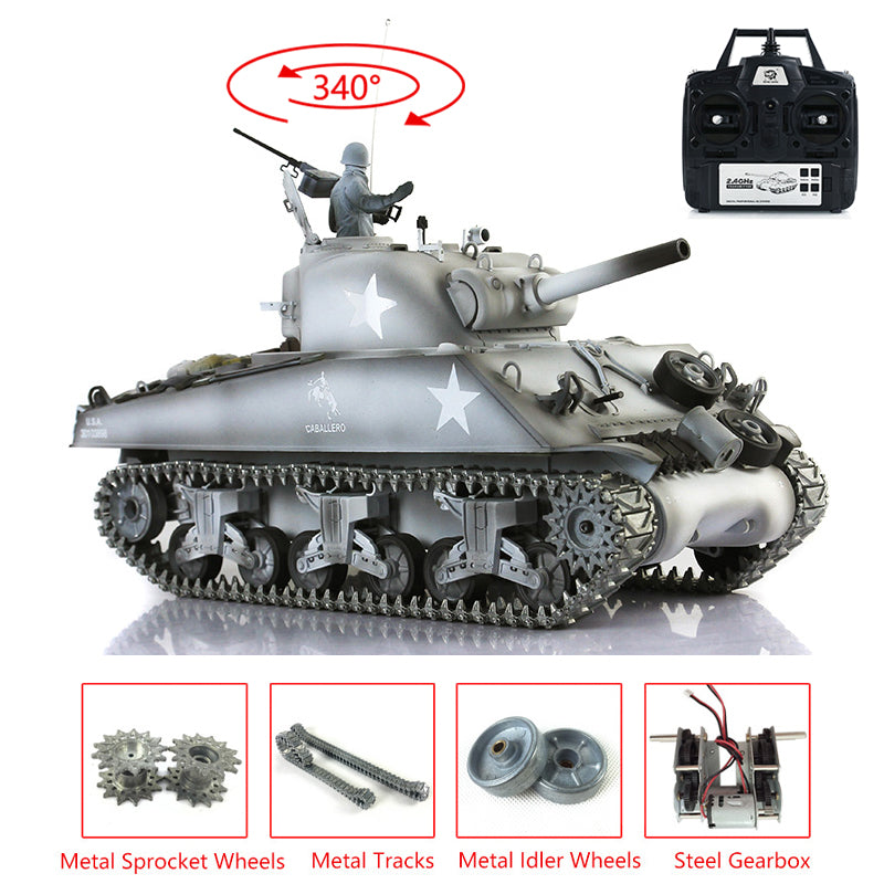 Henglong 1/16 7.0 Upgraded M4A3 Sherman 3898 RTR RC Tank with Metal Tracks Gearbox Barrel