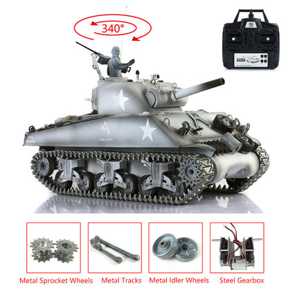 Henglong 1/16 7.0 Upgraded M4A3 Sherman 3898 RTR RC Tank with Metal Tracks Gearbox Barrel