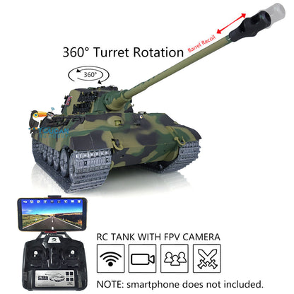Henglong 1/16 7.0 Customized 3888A King Tiger RTR RC Tank Barrel Recoil FPV 360 Degree Turret IR BB Smoke Metal Road Drive Idler Wheels Tracks Gearbox