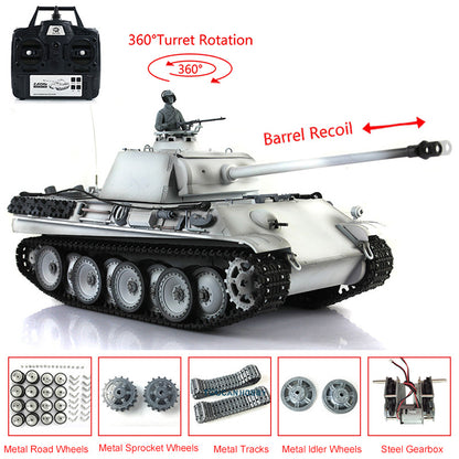 Henglong 1/16 7.0 Panther G 3879 RTR RC Tank 360 Degree Turret Smoke BB IR Barrel Recoil Metal Tracks Road Drive Idler Wheels Gearbox