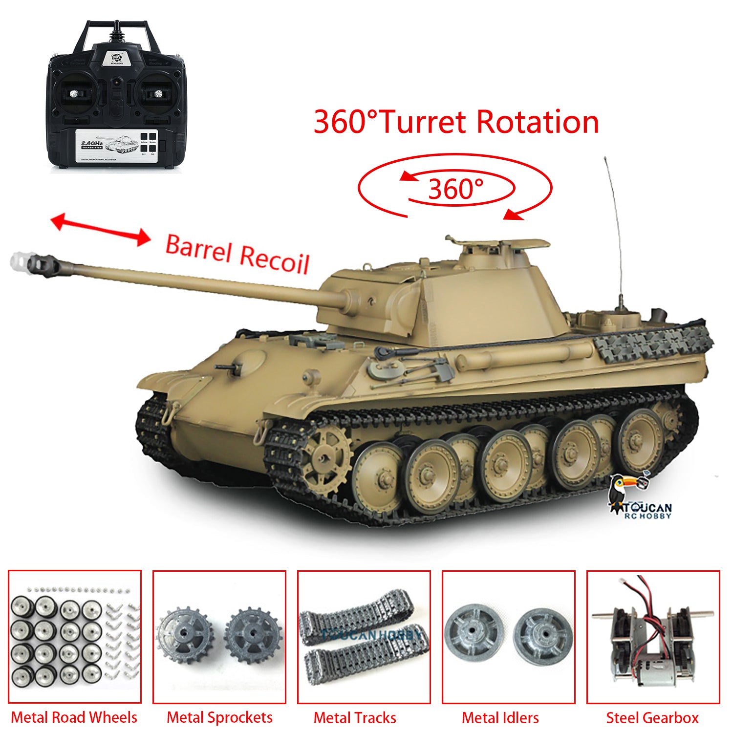 Henglong 1/16 7.0 Panther G 3879 RTR RC Tank with 360 Degree