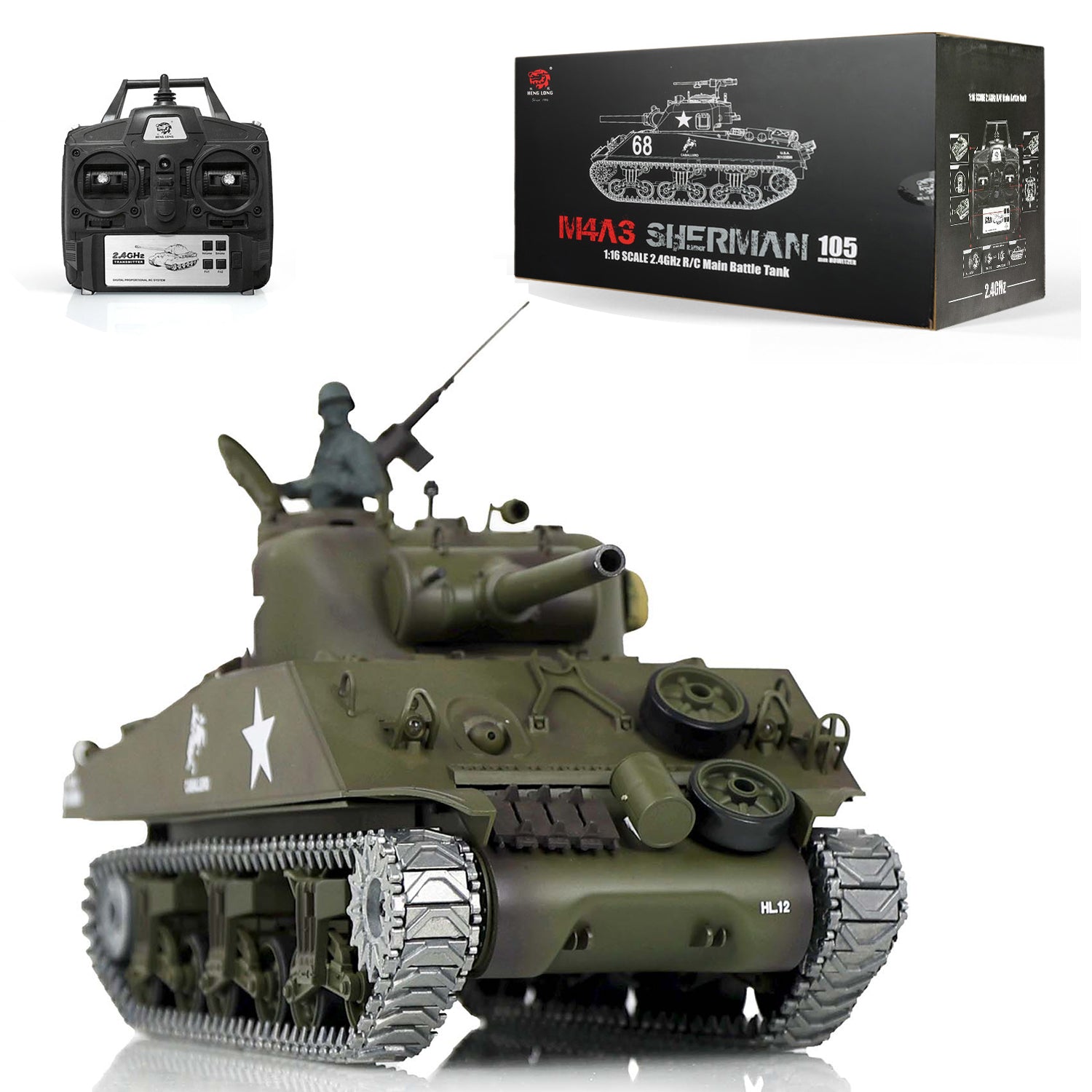 Henglong 1/16 7.0 Upgraded M4A3 Sherman 3898 RTR RC Tank with Smoke BB Unit Infrared Combat