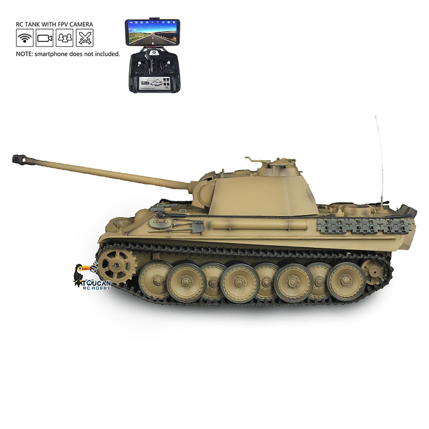 Henglong 1/16 Scale 7.0 Panther G 3879 RTR RC Tank Model FPV IR BB Unit 360 Degree Turret Smoke Metal Tracks Road Drive Idler Wheels Gearbox