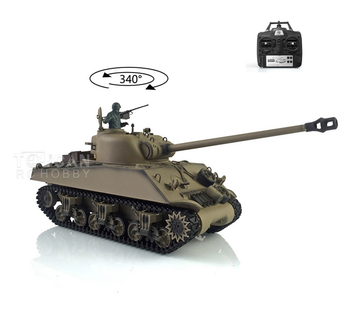 Henglong 2.4G 1/16 TK7.0 Plastic USA M4A3 Sherman 3898 RTR RC Tank Model with Infrared Combat BB Smoke Light Sound System Metal Barrel