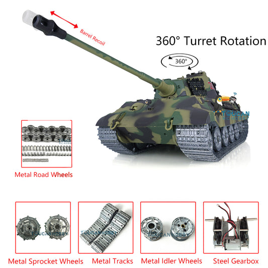 US Stock Henglong 1/16 TK7.0 King Tiger 3888A RTR RC Tank with 360 Degrees Turret Barrel Recoil IR BB Smoke Metal Sprockets Idler Road Wheels Tracks Gearbox