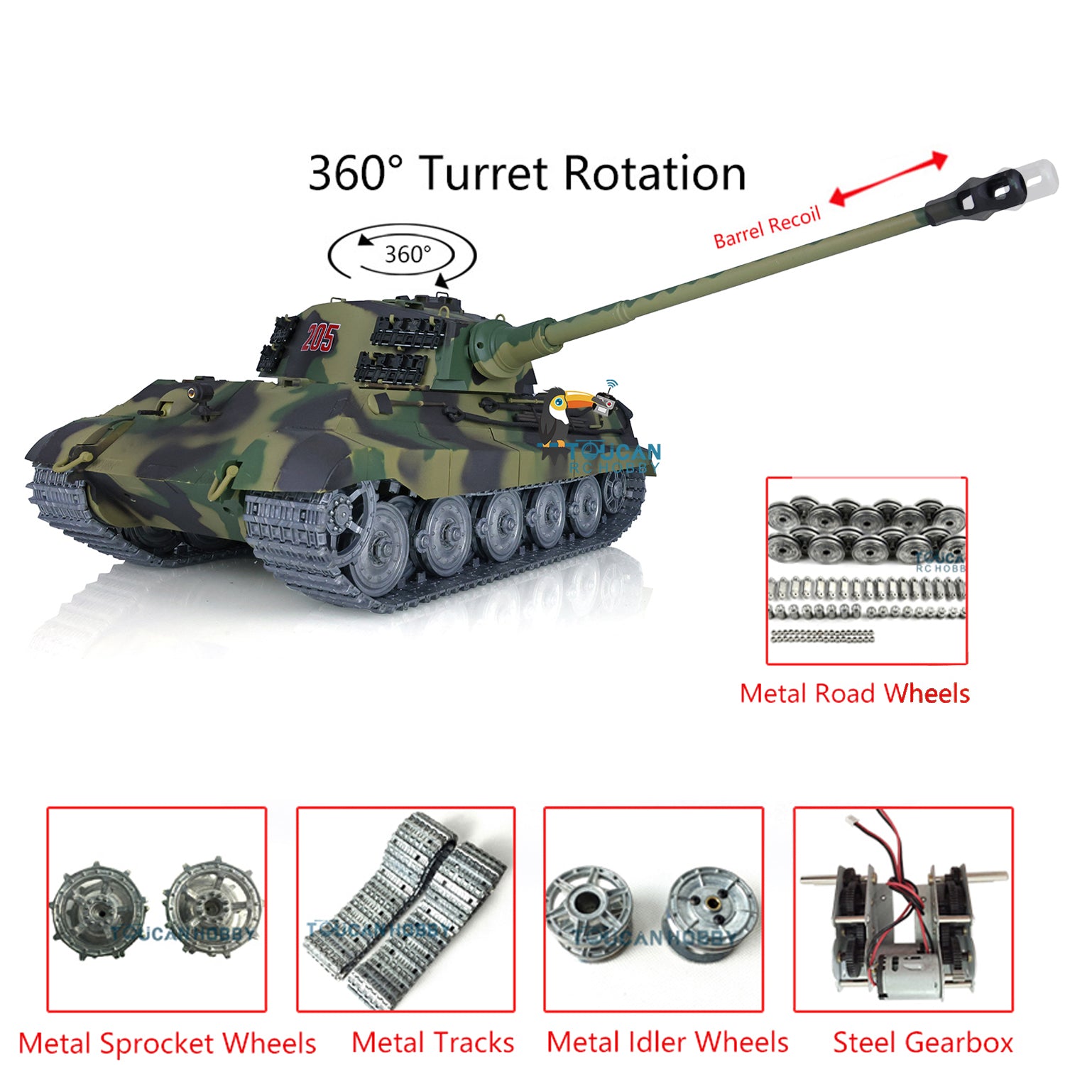 US Stock Henglong 1/16 TK7.0 King Tiger 3888A RTR RC Tank
