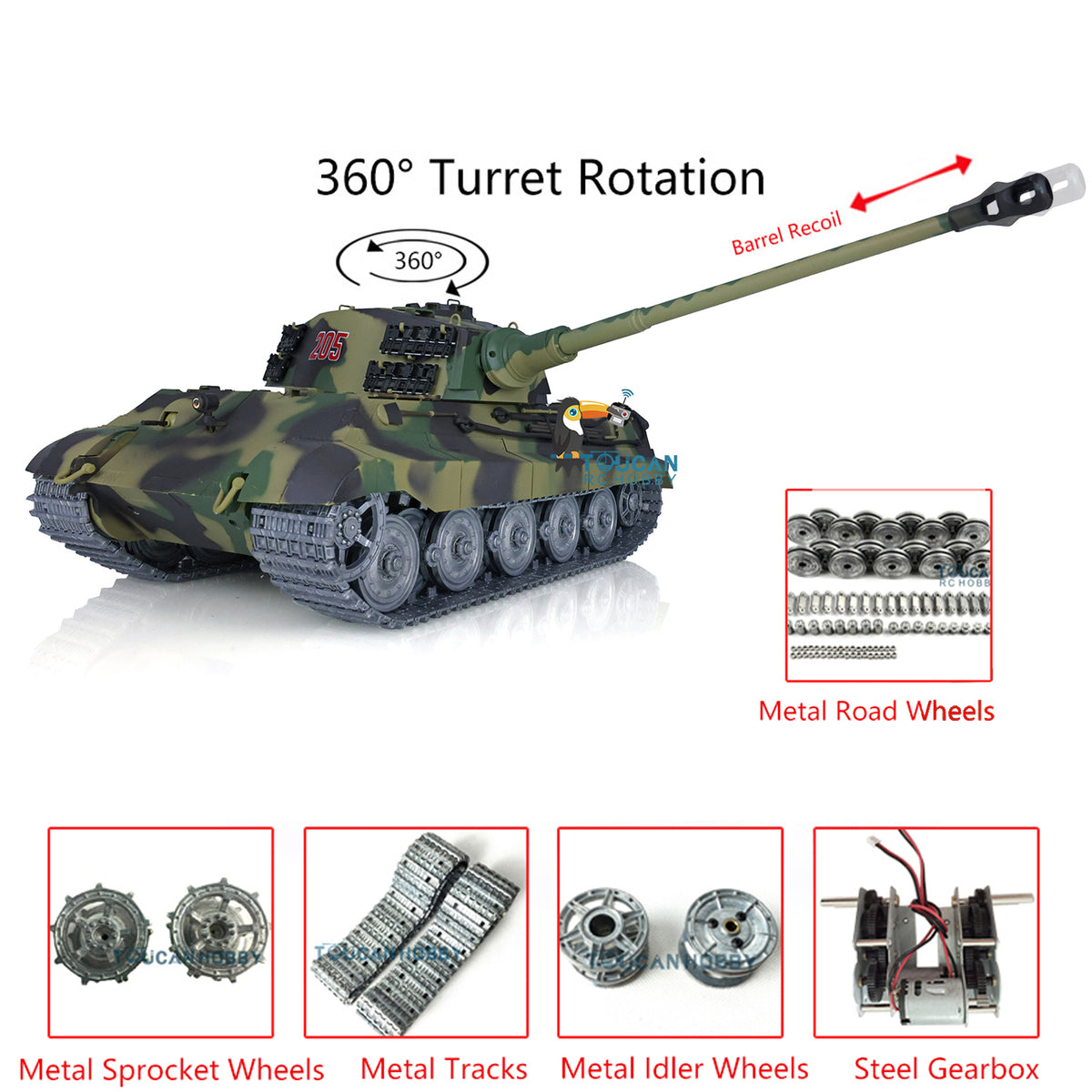 US Stock Henglong 1/16 TK7.0 King Tiger 3888A RTR RC Tank with Metal Sprockets Idler Road Wheels Tracks Gearbox