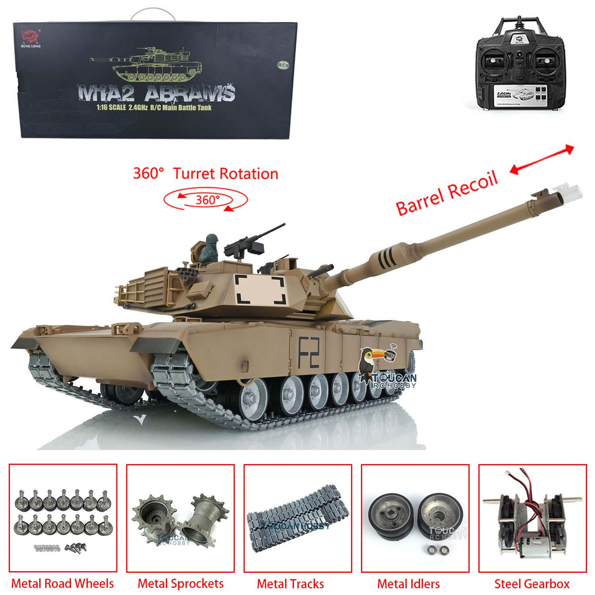 US Stock Henglong 1/16 TK7.0 Professional 3918 Abrams RTR RC Tank with Metal Tracks Idlers Sprockets Road Wheels