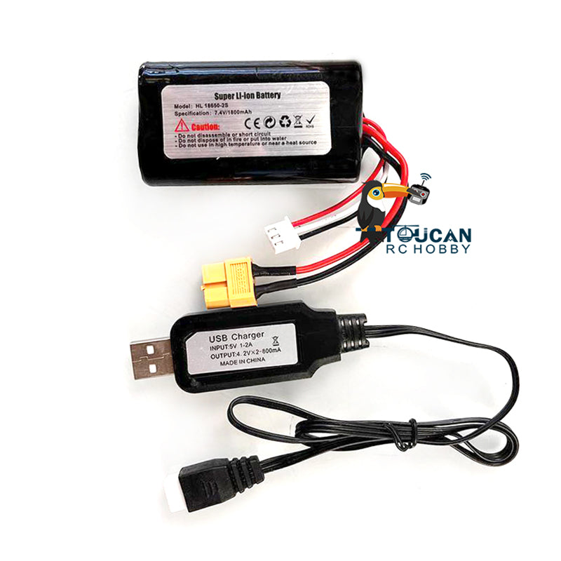 US Stock 2S 7.4V Battery 1800mah USB Charging Cable XT60 For HengLong 1/16 Remote Control Tank Armored Military Model 3818 3898 3918 3938 3958