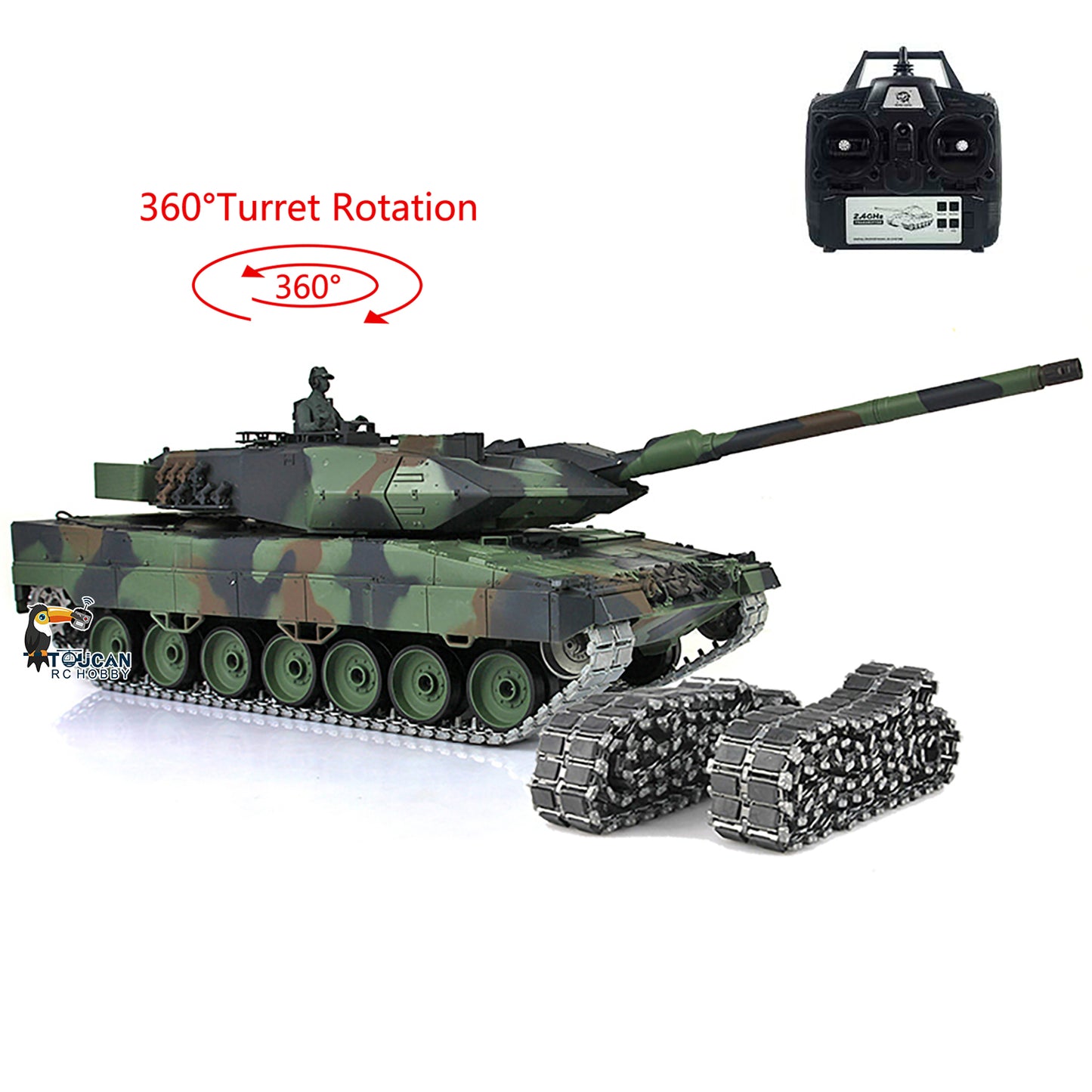 Henglong 1/16 Scale 7.0 Leopard2A6 RTR RC Tank 3889 W/ 360 Degree Turret Metal Tracks Ready to Run Radio Control Vehicle