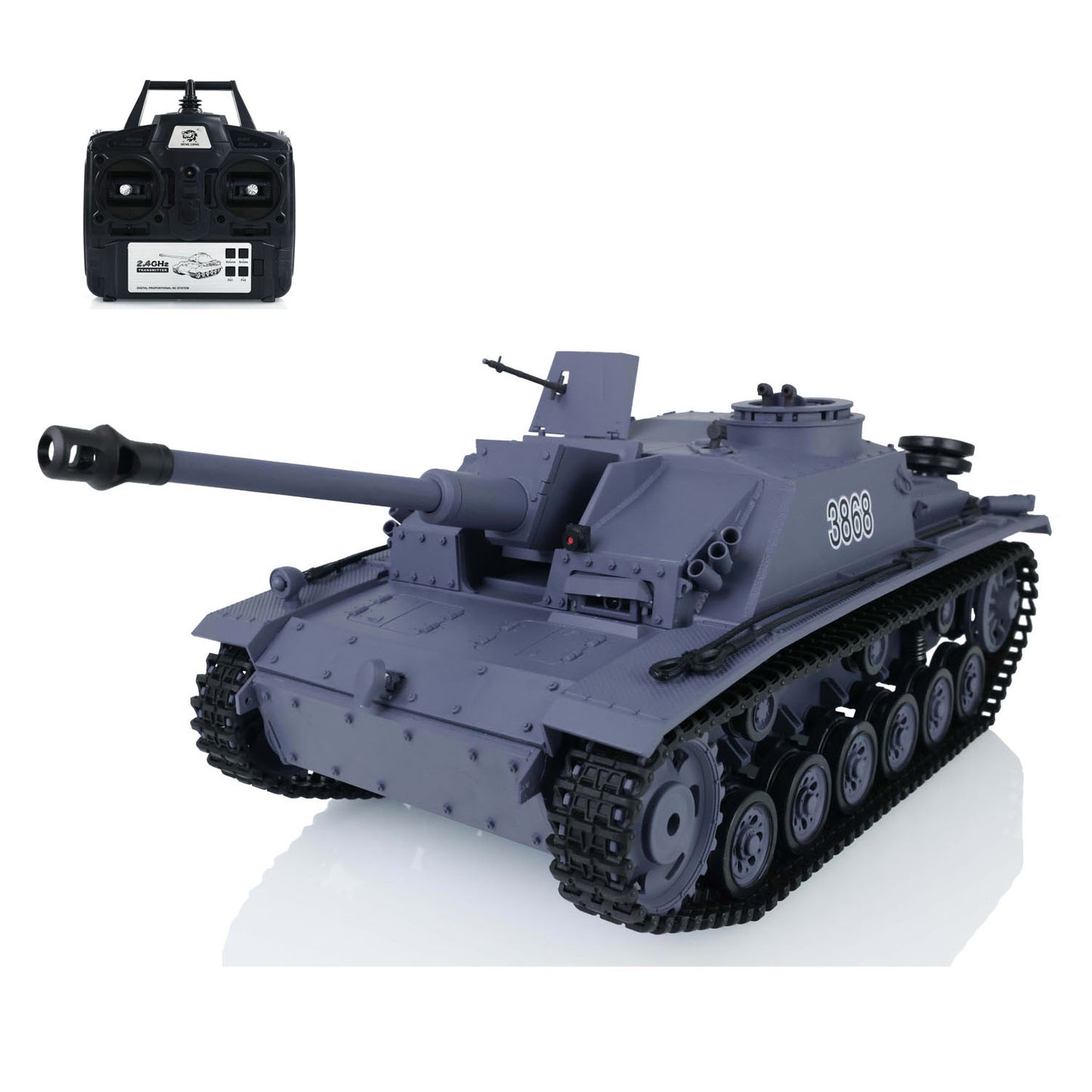 US Warehouse 2.4Ghz Henglong 1/16 Scale 7.0 Plastic German Stug III RTR RC Tank Model 3868 Smoke Unit Sound BB Shooting Unit IR