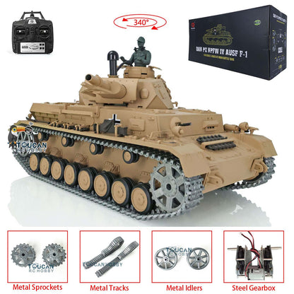 US Warehouse Henglong 1/16 TK7.0 Receiver Upgraded German Panzer IV F RTR RC Tank 3858 Metal Tracks Remote Control Metal Driving Gearbox