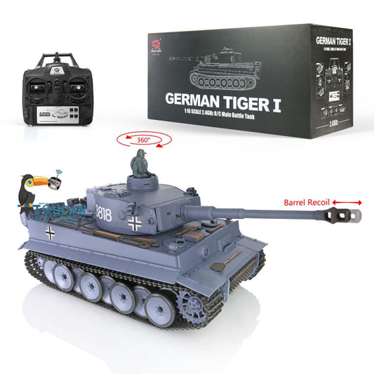 US Warehouse 1/16 Scale Henglong 7.0 German Tiger I RTR RC Tank 3818 W/Barrel Recoil Metal Tracks Wheels 360 Degree grees Turret Birthday Gift