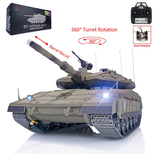 US Warehouse Henglong 1/16 Scale Military Radio Control Tank IDF Merkava MK IV Model Metal Tracks Road Wheels Idlers Recoil Barrel