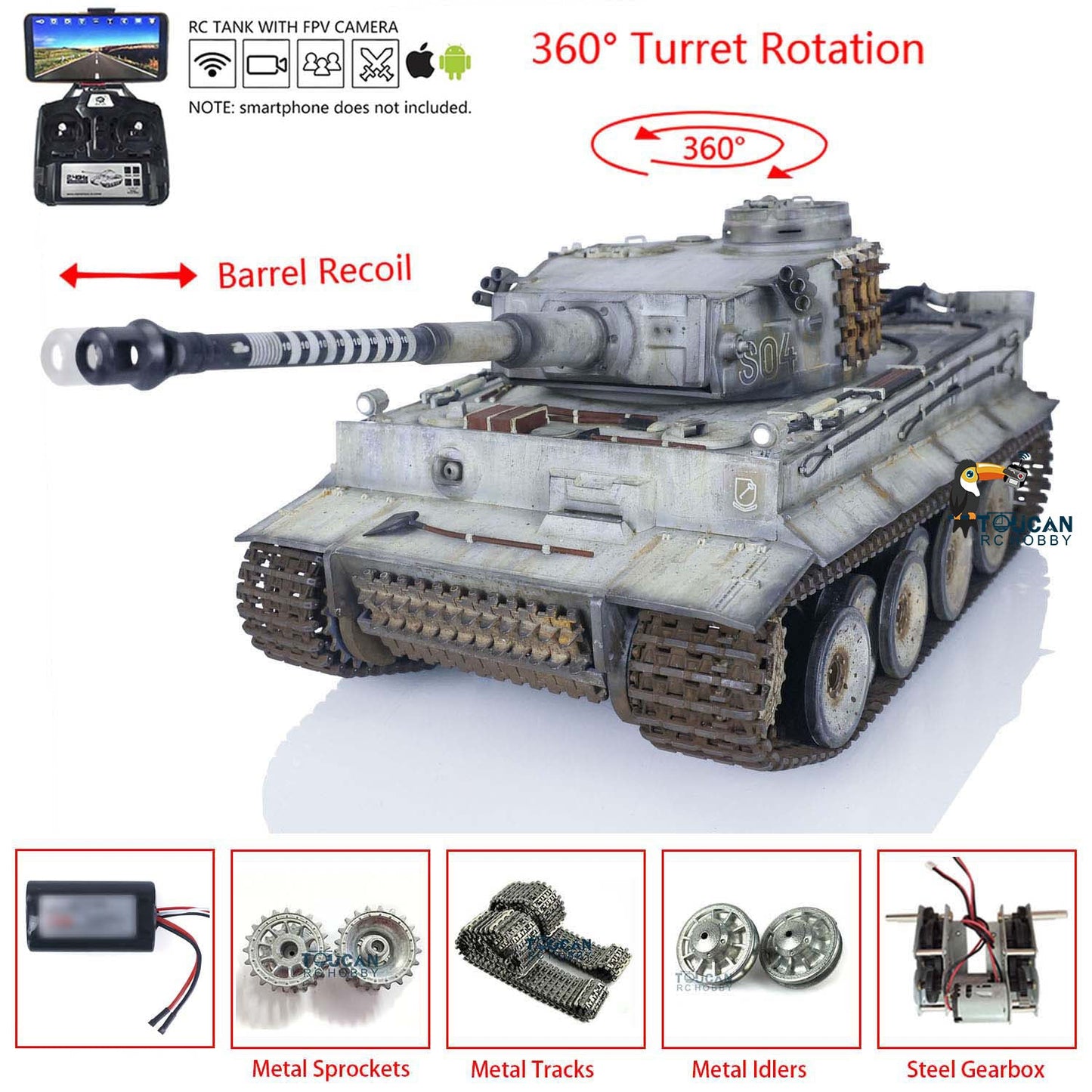 1/16 Heng Long 1/16 RC Tank Upgraded German Tiger I 7.0 Radio Controlled Military Carual Spray Vehicle 3818 360
