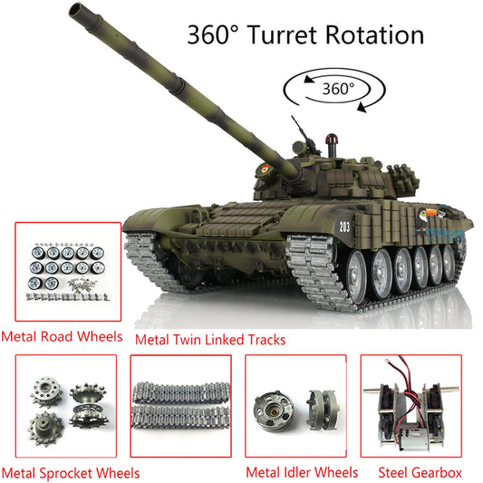 Heng Long Military 1/16 T72 TK7.0 Metal RC Battle Tank Remote Controlled Armor Tracks 360 Degree Rotating Turret Hobby Models