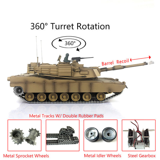 Henglong 7.0 1/16 Scale Abrams M1A2 RTR RC Tank 3918 360 Degrees Turret Metal Tracks Rubber Pads Steel Gearbox Barrel Recoil