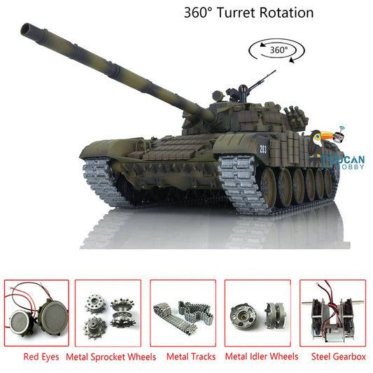 Radio Control Henglong Soviet T72 RC RTR Tank 1:16 Scale 7.0 3939 360 Turret Red Eyes Armor Simulated Military WW2 Models