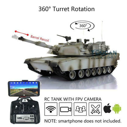 Henglong 1/16 7.0 USA M1A2 Abrams RTR RC Tank Model 3918 Barrel Recoil 360 Degrees Turret Steel Gearbox First Person View