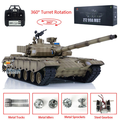 Henglong 1/16 7.0 Upgraded Chinese 99A RTR RC Panzer Remote Controlled Military Car Tank Model DIY 3899A W/ 360 Turret Toys
