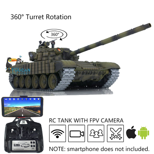 Upgrade Edition Heng Long 1:16 7.0 Metal RC Battle Tank FPV T72 3939 360 Turret Armor FPV System Smoking Unit Airsoft BB Shooting