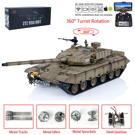 Henglong 1/16 Scale 7.0 Upgraded Chinese 99A FPV RTR RC Tank Model Radio Controlled Panzer 3899A 360 Turret DIY Military Hobby